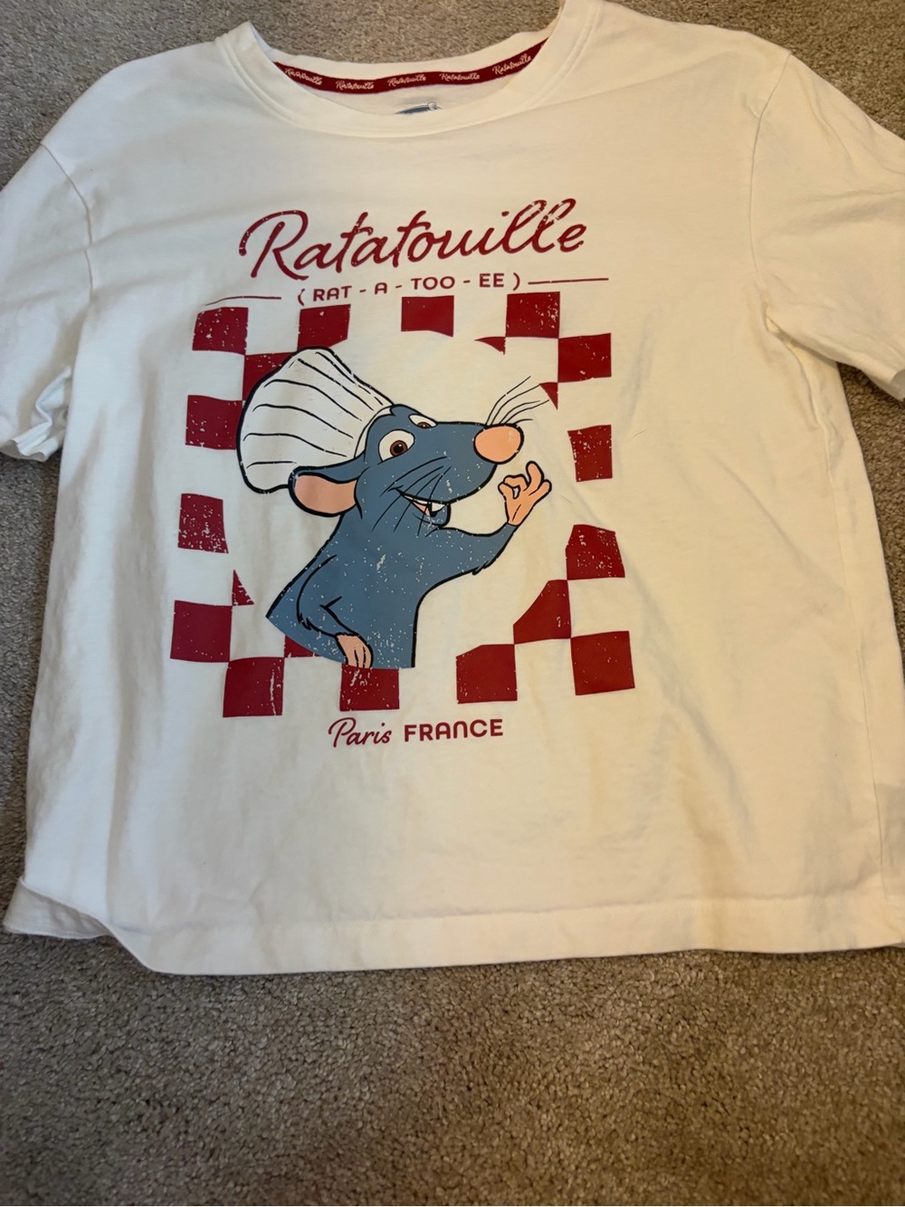 Primark White Tee with Red Ratatouille Script